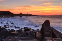 Rocky Sunrise at Pt Judith Lighthouse