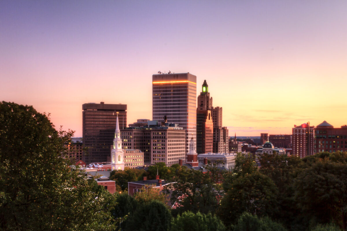 Providence Skyline at Dusk with City Lights