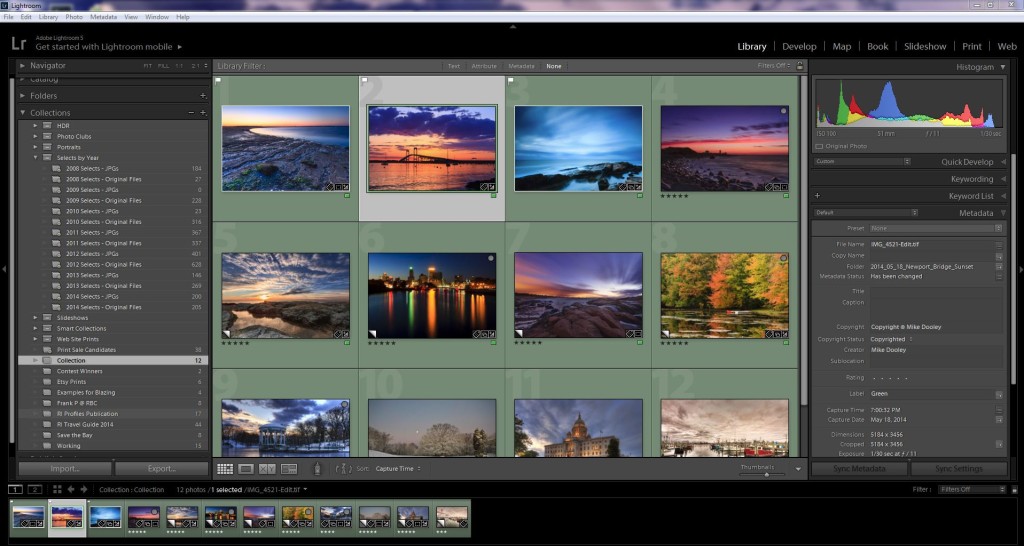 Image of the Adobe Photoshop Lightroom 5 Library module used to advertise the Lightroom 5 Digital Darkroom workshop