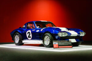 Front view of the 1963 Corvette Grand Sport at the Newport Car Museum, photographed as a fine art print by Mike Dooley.