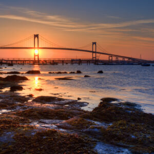 Sunrise over the Claiborne Pell Bridge in Newport, Rhode Island