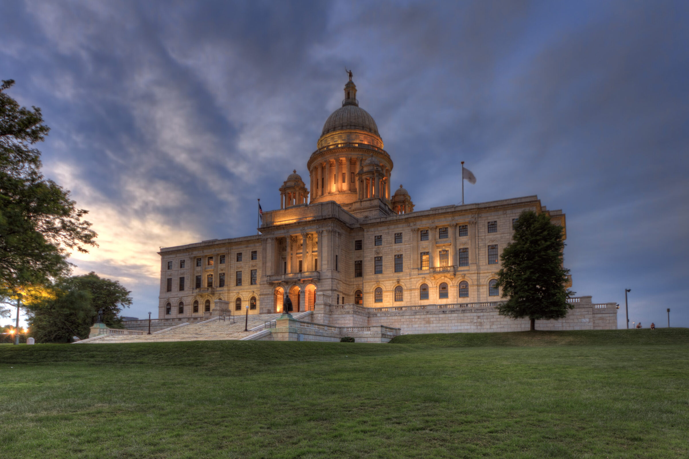 The Rhode Island State House dome at dusk, Providence, Rhode Island, photographed by Mike Dooley