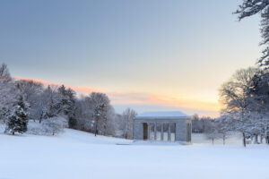 The Temple of Music at Roger Williams Park, Providence, Rhode Island, photographed under soft pastel skies before sunrise.