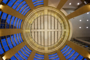 Interior view of the Convention Center dome towering overhead, photographed as fine art by Mike Dooley.