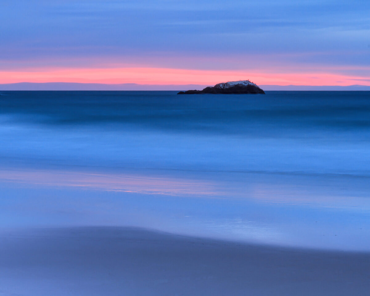Sunrise at Narragansett Beach, Rhode Island, with Whale Rock, the remaining lighthouse foundation