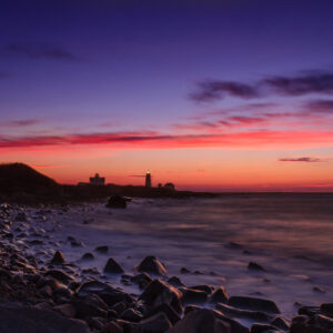 Point Judith Lighthouse at dawn, fine art seascape photograph by Mike Dooley