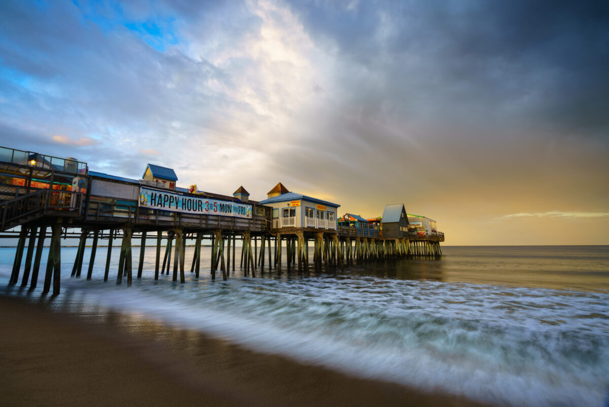 Storm clouds over the pier at Old Orchard Beach, Maine