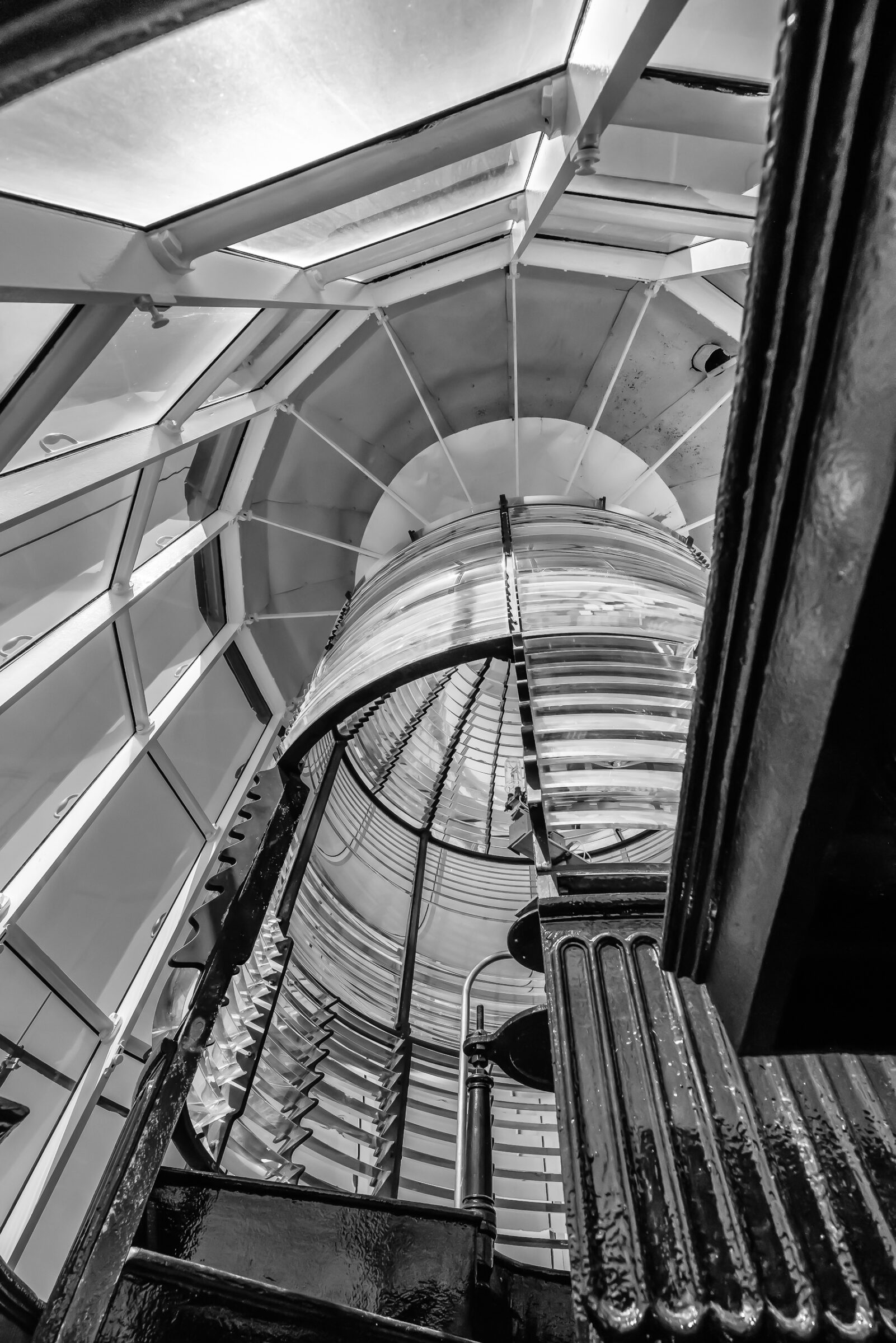 Interior of Bodie Island Lighthouse, Outer Banks, North Carolina, black and white fine art photograph by Mike Dooley